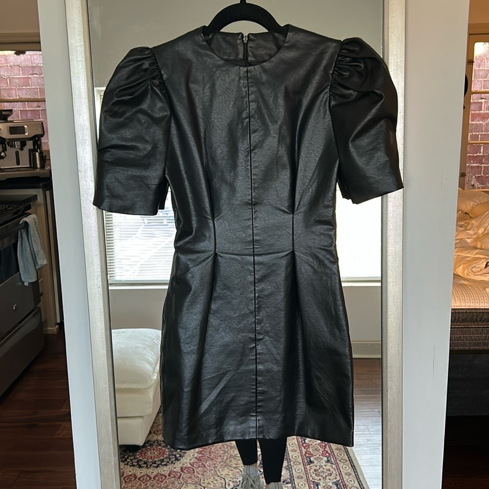 Leather puff sleeve mini dress